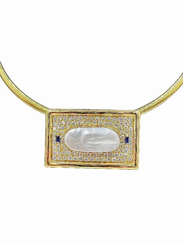 Custom Silver Necklace For Wedding Gifts-Biwa Pearl Diamond Yellow Gold Pendant Necklace