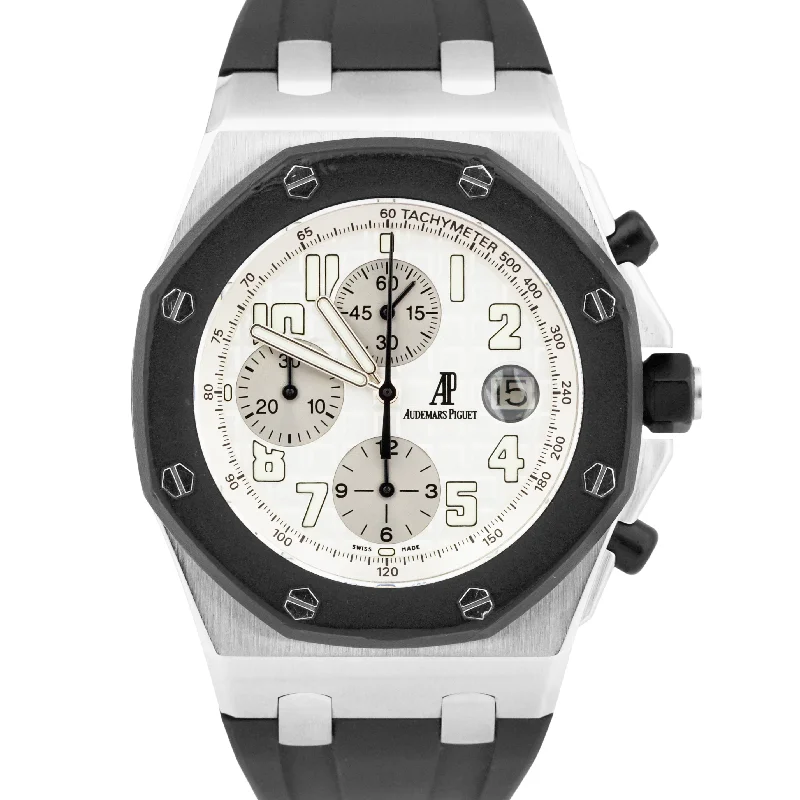 High-End Swiss Watches For Men-Audemars Piguet Royal Oak Offshore Chronograph Steel White 42mm Rubber 25940SK