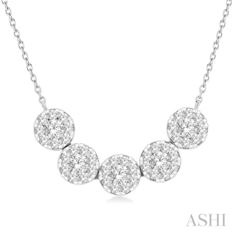 Elegant Ruby Necklace For Evening Wear-3/4 ctw 5-Stone Circular Mount Lovebright Round Cut Diamond Necklace in 14K White Gold