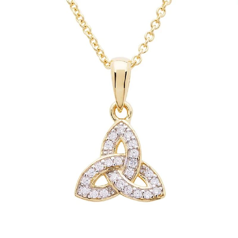 Custom Bar Necklace For Personalized Gifts-Shanore : 14KT Gold Vermeil Trinity Knot Necklace Studded with White Cubic Zirconias