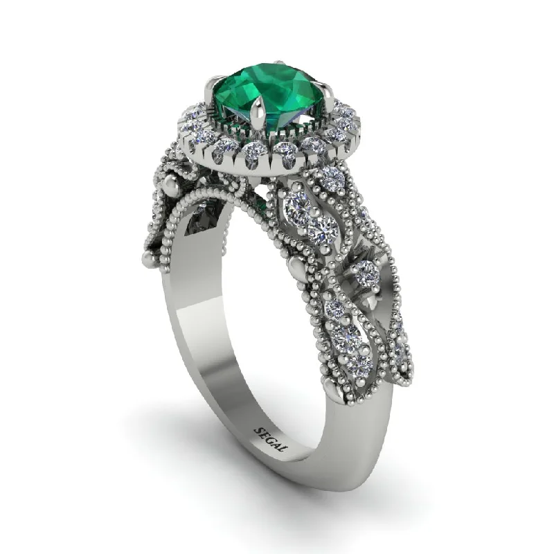 Unique Gemstone Engagement Rings For Brides-Exclusive Halo Emerald Milgrain Engagement Ring - Kendra No. 6