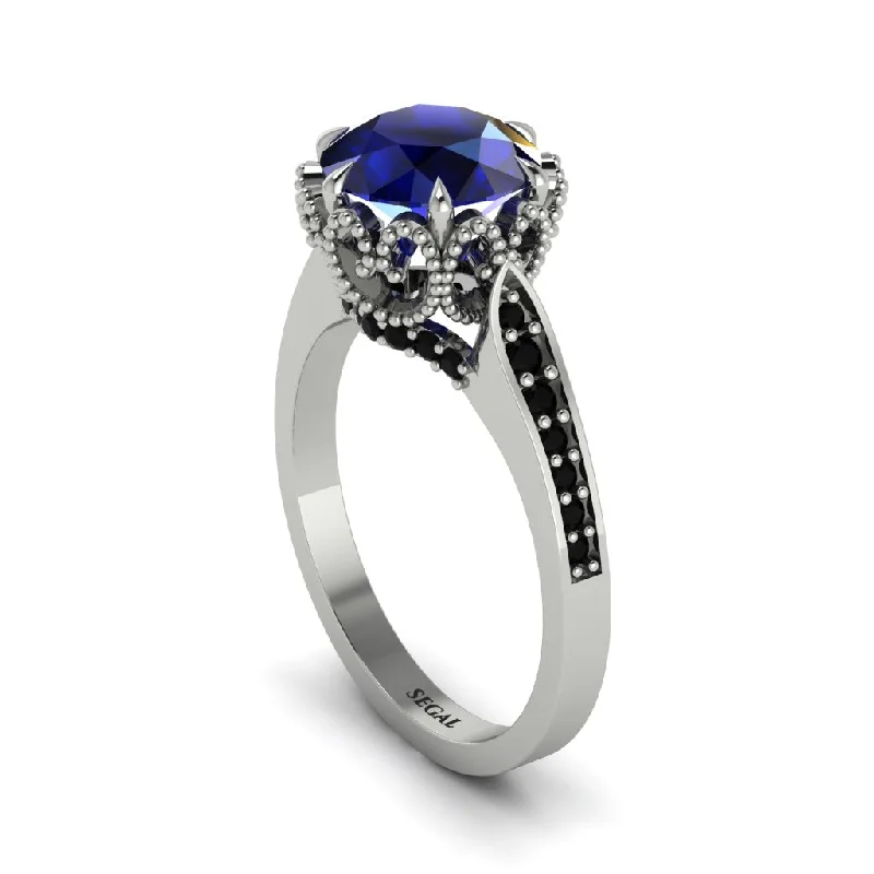 Classic Engagement Rings With Pearls-Sapphire Milgrain Engagement Ring - Yara No. 45