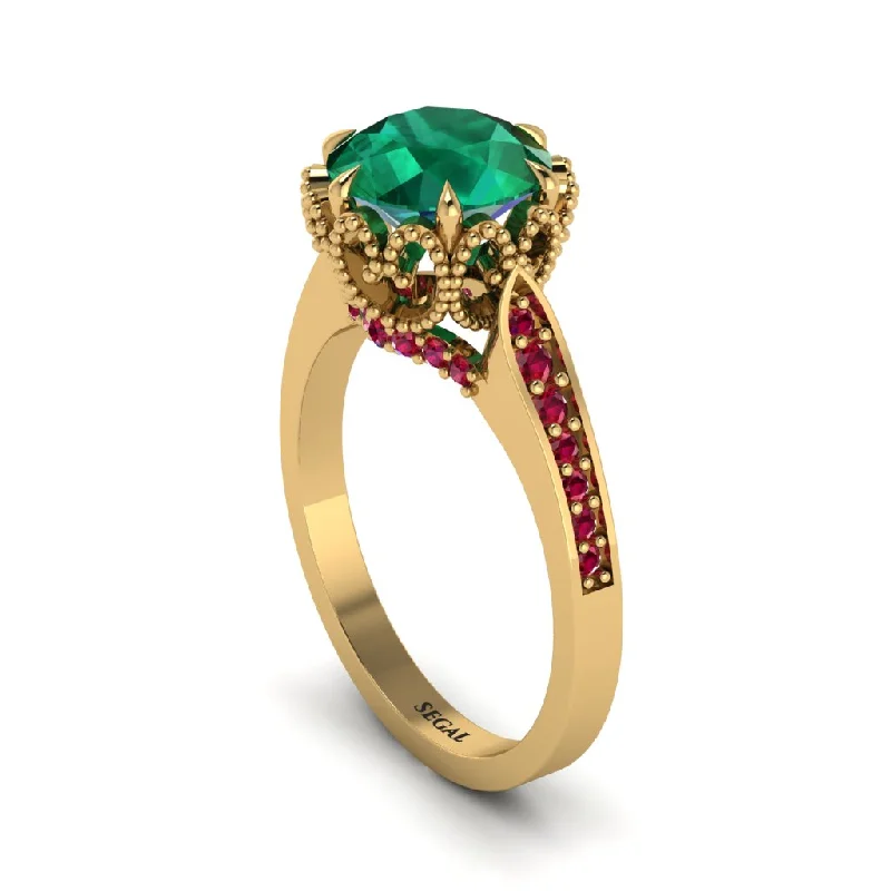 Classic Solitaire Rings For Brides-Emerald Milgrain Engagement Ring - Yara No. 49