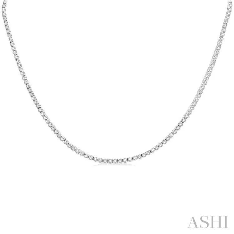 Dainty Gemstone Necklace For Casual Style-7 Ctw Round Cut Diamond Tennis Necklace in 14K White Gold