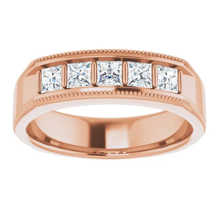 Classic Solitaire Rings For Engagement Gifts-14K Rose 3/4 CTW Natural Diamond Milgrain Band