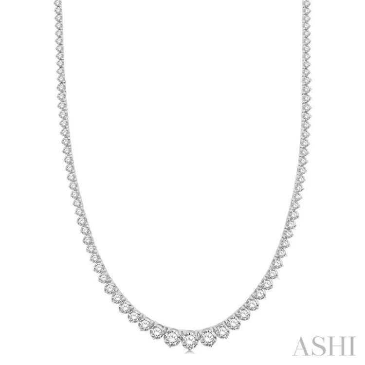 Long Boho Necklace For Casual Wear-10 ctw Riviera Round Cut Diamond Necklace in 14K White Gold