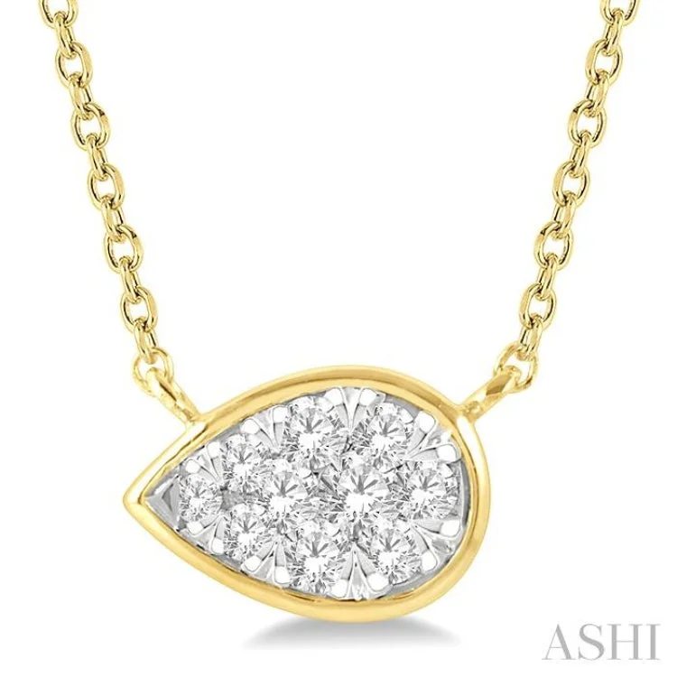 Classic Beaded Necklace For Special Events-1/6 Ctw Pear Shape Lovebright Diamond Necklace in 14K Yellow and White Gold