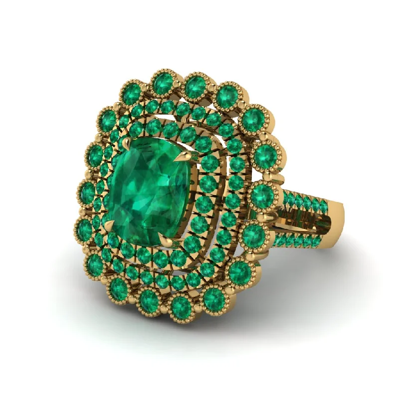 Custom Gold Rings For Birthday Gifts-Emerald Multi Halo Oval Engagement Ring - Caitlin No. 19