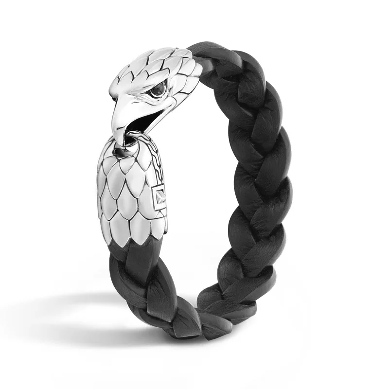 Cuff Bracelets For Women-Legends Eagle Silver Eagle Head Bracelet with Black Chalcedony Eyes