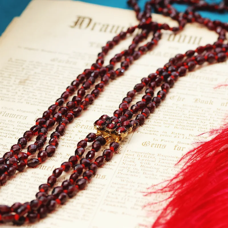 Simple Name Necklace For Casual Wear-Grand Antique Victorian Bohemian Garnet Bead Necklace