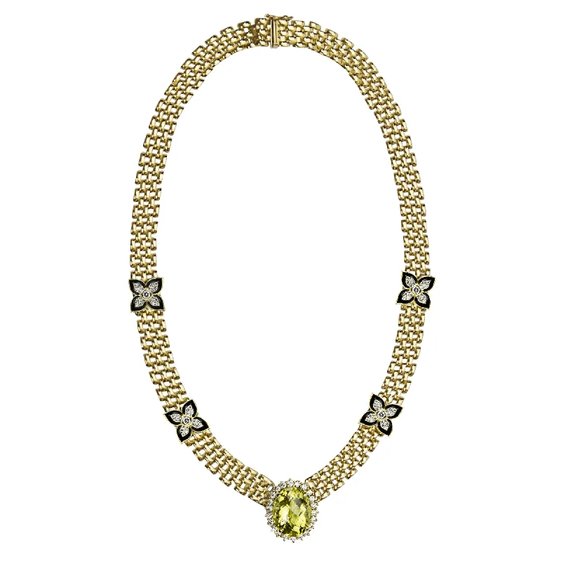 Luxury Necklace With Pearls For Weddings-Necklace - Lemon Quartz And Diamond (enamel)