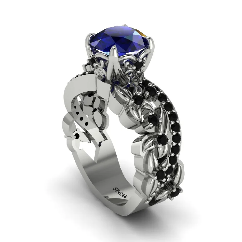 Luxury Diamond Wedding Bands For Brides-Round Floral Cathedral Sapphire Engagement Ring - Lindsay No. 45