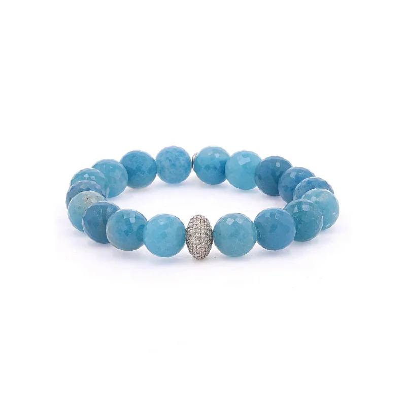 Cool Charm Bracelets For Teens-Blue Paraiba Quartz Bracelet with Diamond Donut - 10mm B0003047