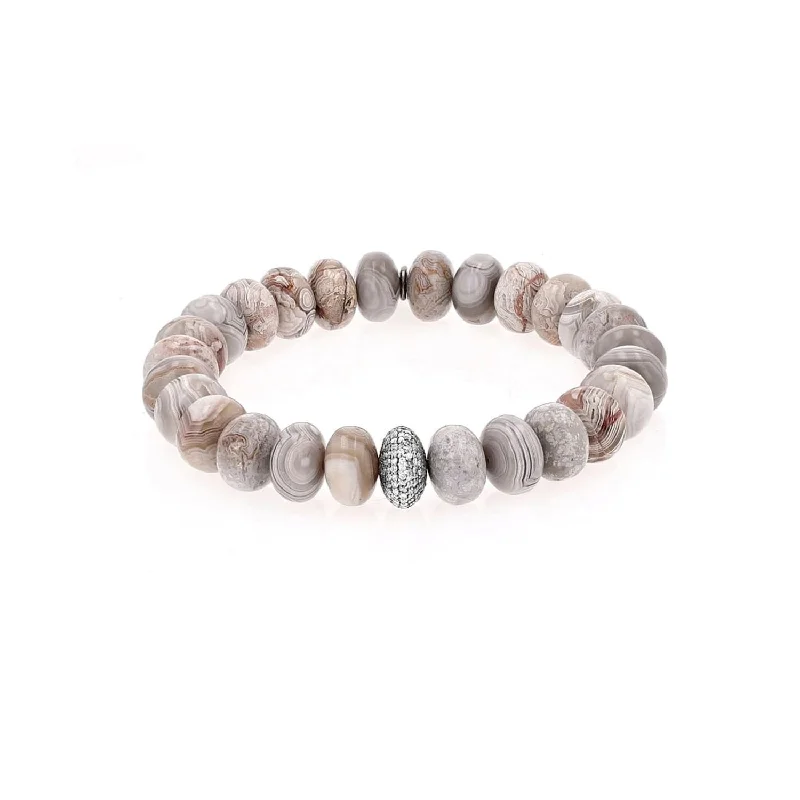 Healing Stone Bracelets For Women-Cream Agate Bead Bracelet with Diamond Donut - 10mm : B0003530