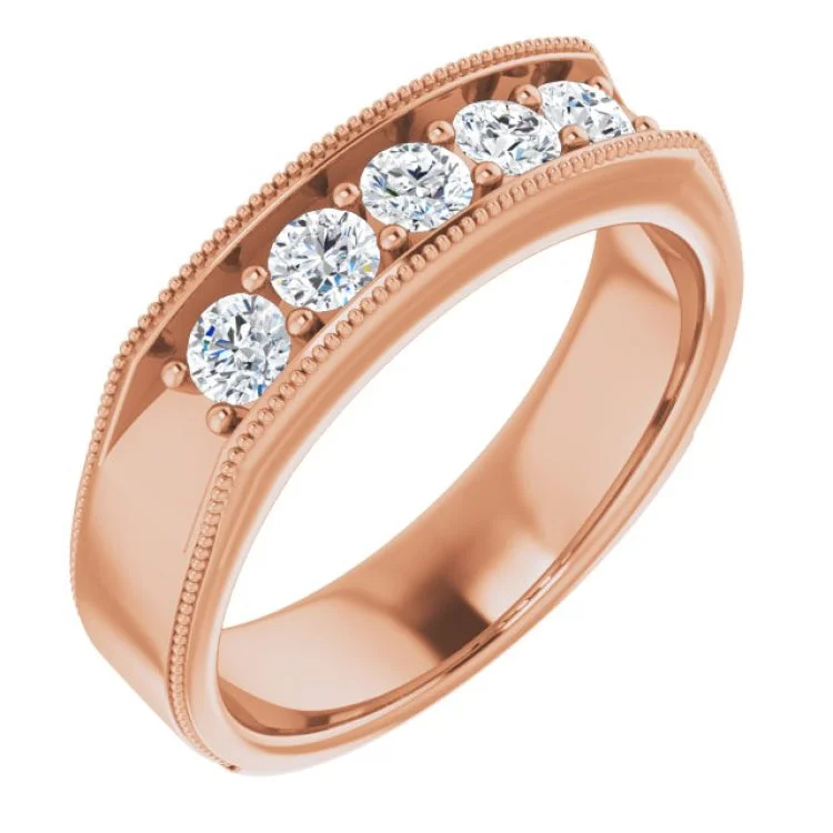 Unique Men’s Rings For Fashion Forward Style-14K Rose 3/4 CTW Natural Diamond Milgrain Band