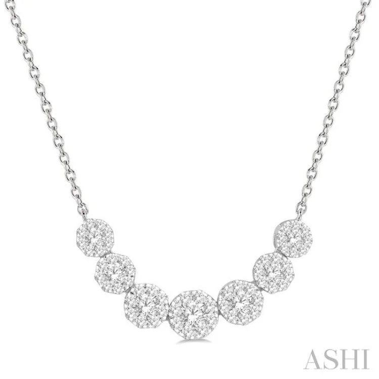 Sparkling Chain Necklace For Special Occasions-3/4 Ctw Round Cut Diamond Lovebright Necklace in 14K White Gold