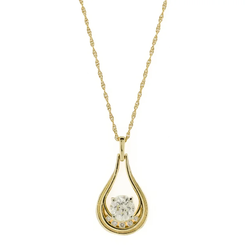 Simple Layered Necklace For Chic Style-1.03ctw European Cut Diamond and Diamond Accented Pendant on 18" Necklace in 14K Yellow Gold