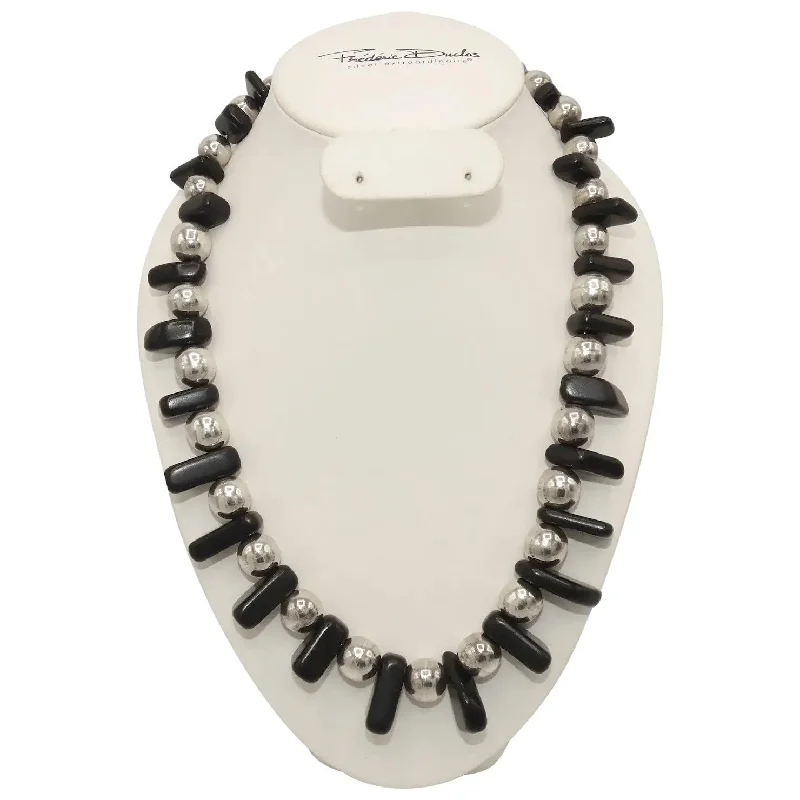 Elegant Crystal Necklace For Cocktail Parties-Sterling Silver & Onyx Necklace