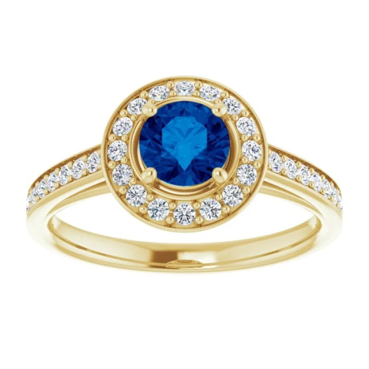 Simple Gold Promise Rings For Couples-14K Yellow Lab-Grown Blue Sapphire & 1/3 CTW Natural Diamond Ring