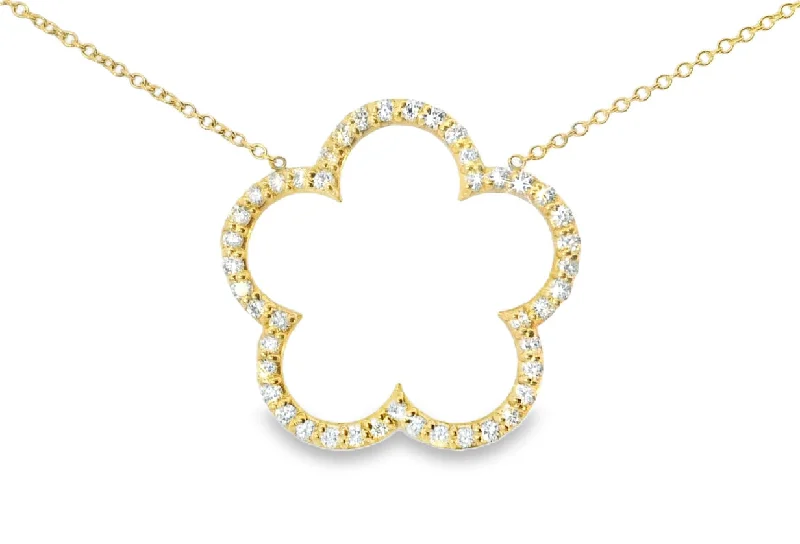 Classic Gold Chain Necklace For Bridesmaids-Gorgeous 14K Yellow Gold Diamond Floral 5 Leaf Clover Designer Pendant Necklace