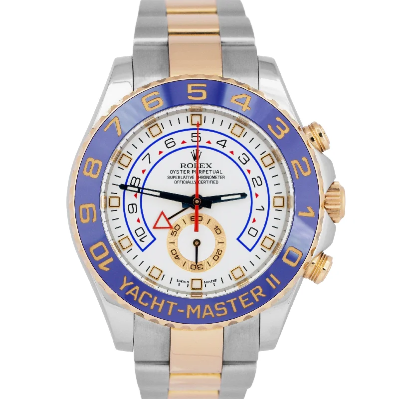 Classic Watches With Silver Bands-Men's Rolex Yacht-Master II 44mm BLUE HANDS 18K Rose Gold Stainless Steel 116681