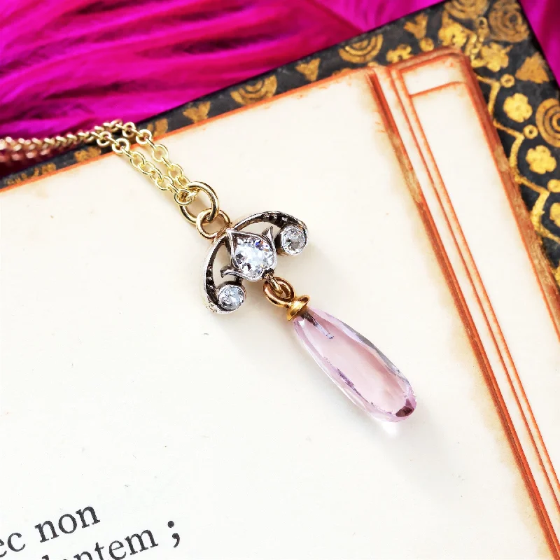 Custom Chain Necklace For Personalized Gifts-Fairest Lovely! Antique Pink Topaz & Diamond Pendant