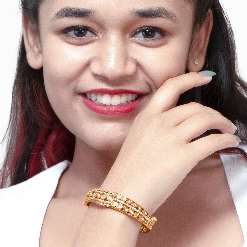 Elegant Gold Bangles For Wedding Day Gifts-Nipura Golden Floral Kada Bracelet