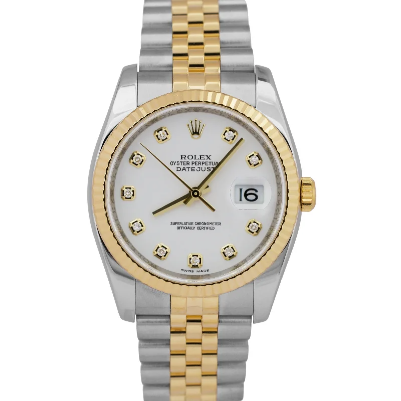 Luxury Sports Watches For Athletes-MINT Rolex DateJust 36mm WHITE DIAMOND 18K Gold SUPER JUBILEE 116233 Watch