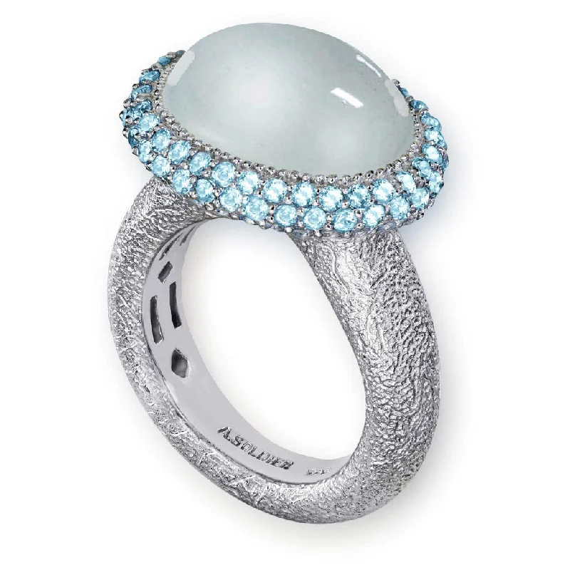 Luxury Diamond Rings For Special Occasions-Gold Cocktail Ring with Aquamarine & Blue Topaz