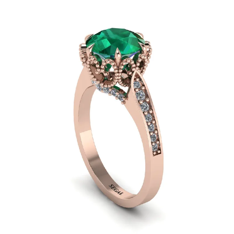 Unique Diamond Rings For Engagement-Emerald Milgrain Engagement Ring - Yara No. 5