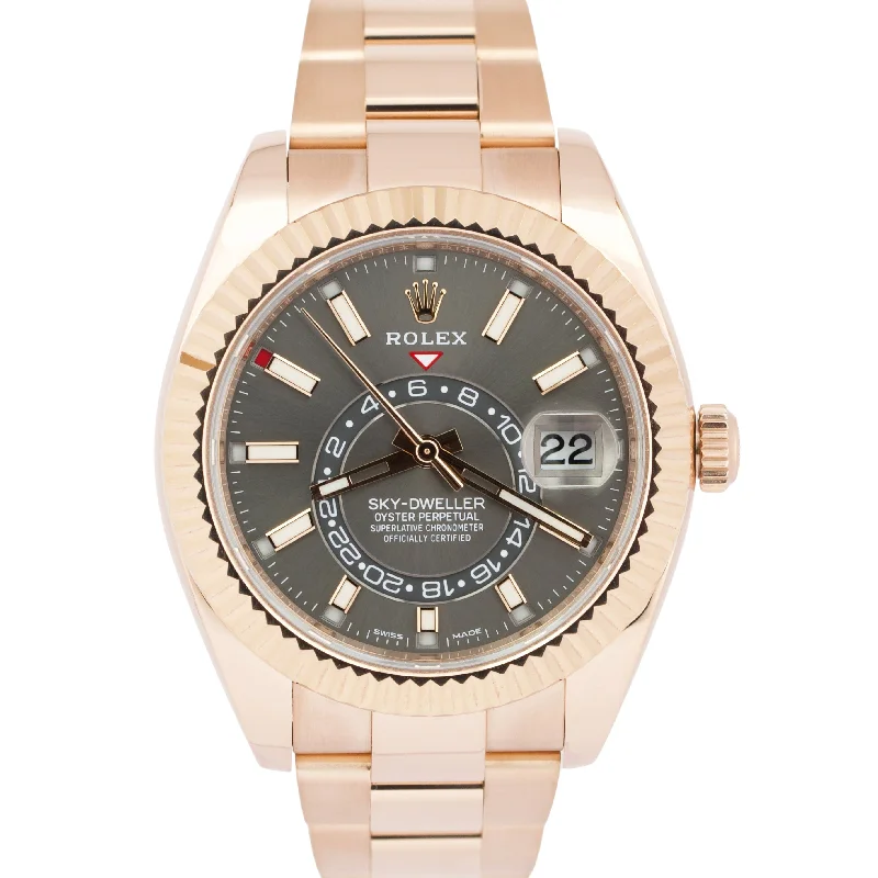 Unique Women’s Watches For Personal Style-MINT 2021 PAPERS Rolex Sky-Dweller 18K Rose Gold Slate Rhodium 42mm 326935 BOX