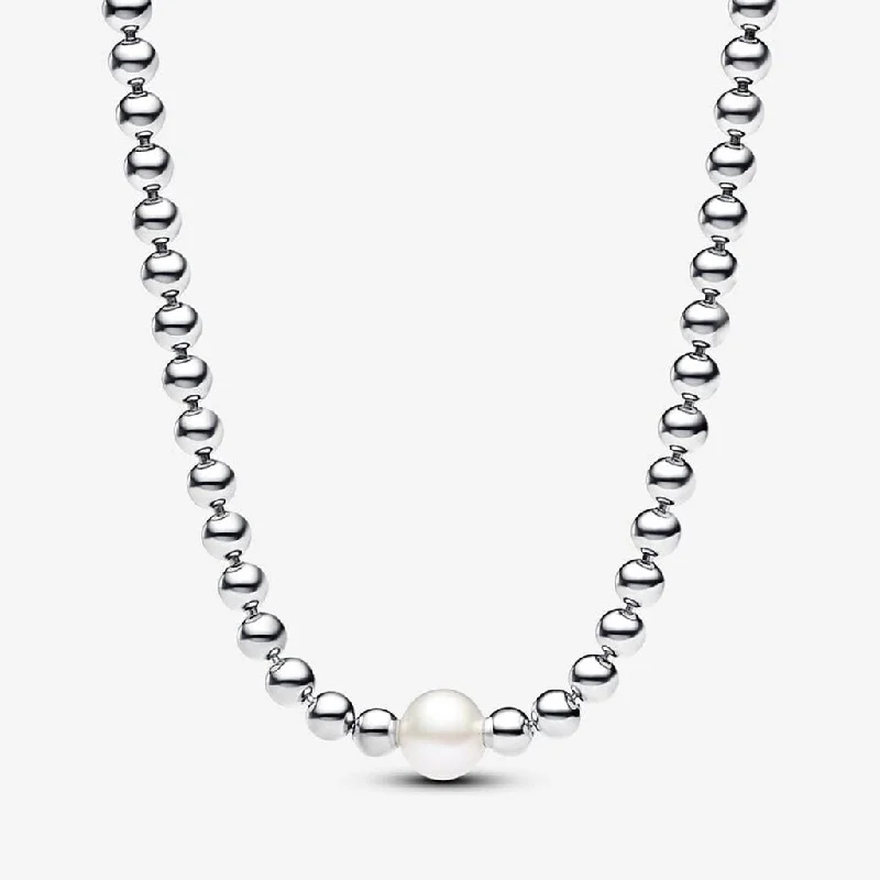 Long Pendant Necklace For Casual Look-PANDORA : Treated Freshwater Cultured Pearl & Beads Collier Necklace - Sterling Silver