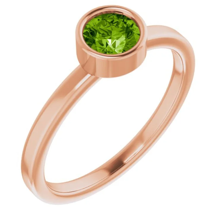 Simple Engagement Rings For Minimalist Style-14K Rose 5 mm Natural Peridot Ring