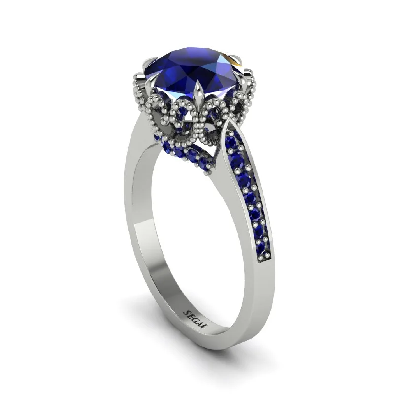 Custom Wedding Rings For Unique Couples-Sapphire Milgrain Engagement Ring - Yara No. 75