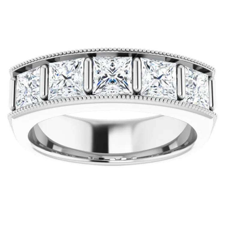 Boho Rings For Unique Bridal Look-14K White 2 5/8 CTW Natural Diamond Milgrain Band