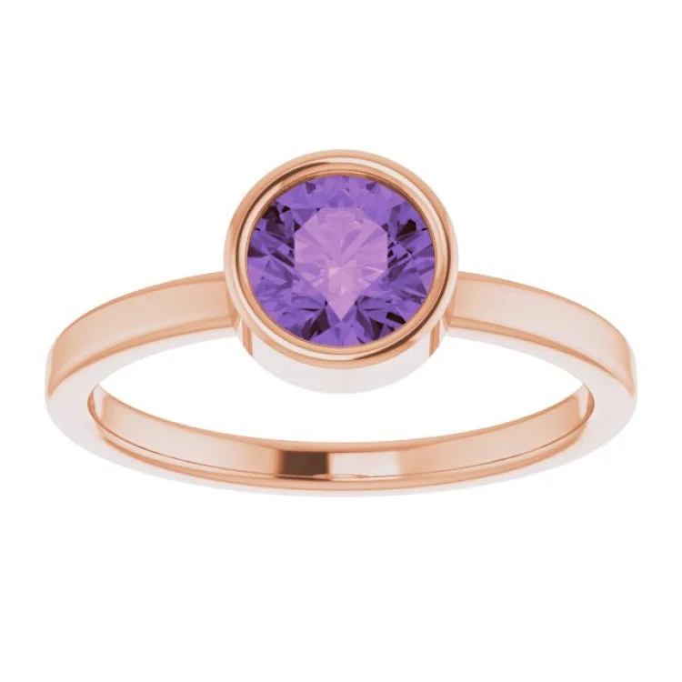 Personalized Promise Rings For Couples-14K Rose 6 mm Natural Amethyst Ring