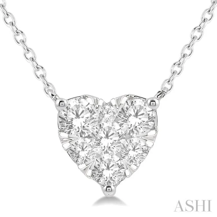 Elegant Gemstone Necklace For Weddings-3/4 Ctw Lovebright Diamond Heart Necklace in 14K White Gold