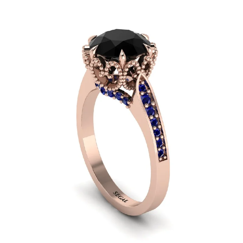 Trendy Stacking Rings For Everyday Wear-Black Diamond Milgrain Engagement Ring - Yara No. 68