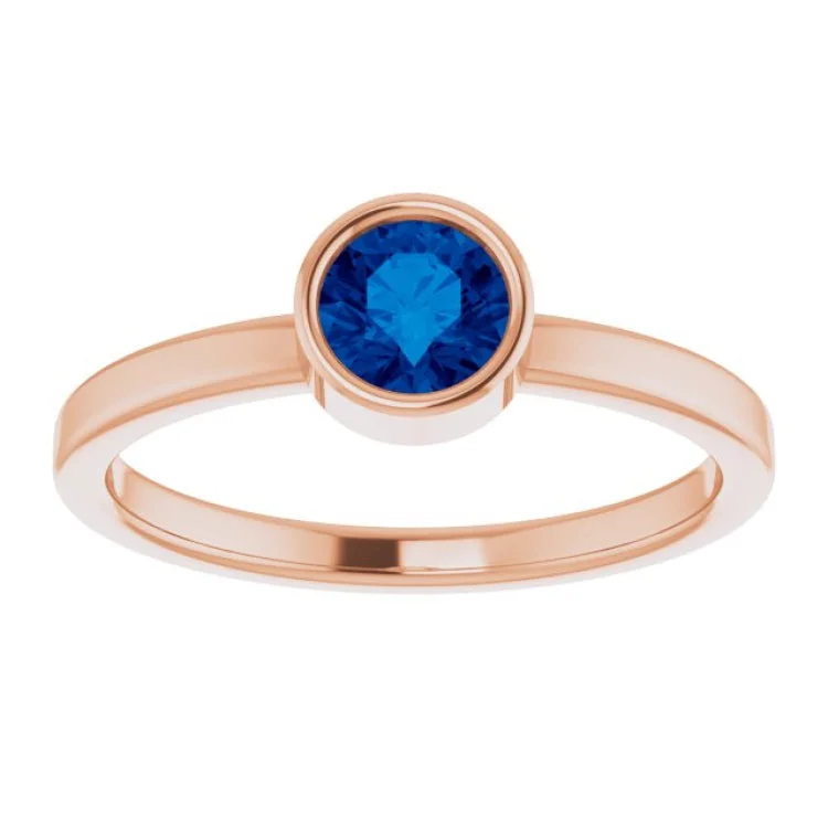 Simple Gemstone Rings For Wedding Bands-14K Rose 5 mm Lab-Grown Blue Sapphire Ring