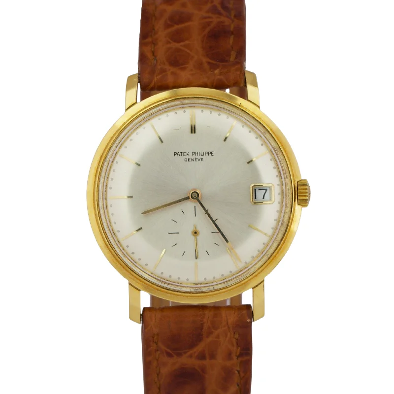 Water-Resistant Smart Watches For Men-VINTAGE Patek Philippe Calatrava 36mm Silver AUTOMATIC 18K Yellow Gold 3445