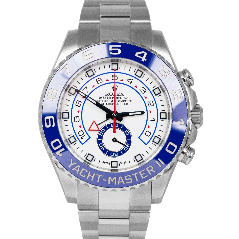 Stylish Watches With Touchscreen Features-MINT PAPERS Rolex Yacht-Master II 44mm White Stainless Blue Watch 116680 BOX