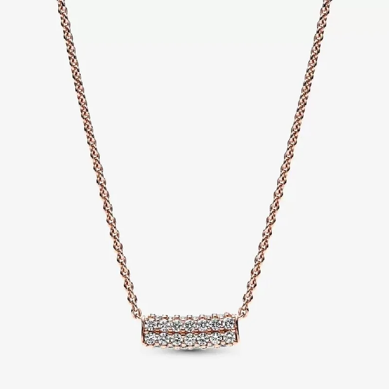 Vintage Gold Necklace For Elegant Style-PANDORA : Pandora Timeless Pavé Double-row Bar Collier Necklace