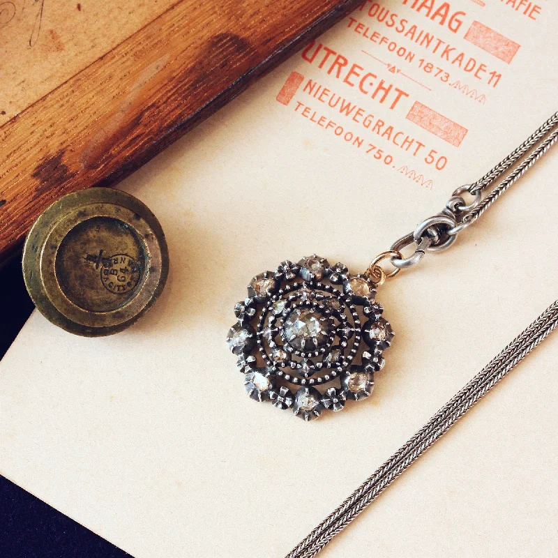 Layered Silver Necklace For Trendy Style-Antique Rose Cut Diamond 'Guiding Stars' Pendant