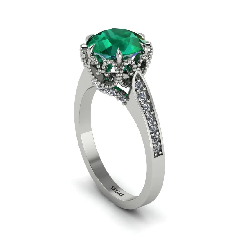 Simple Silver Wedding Rings For Bridesmaids-Emerald Milgrain Engagement Ring - Yara No. 6