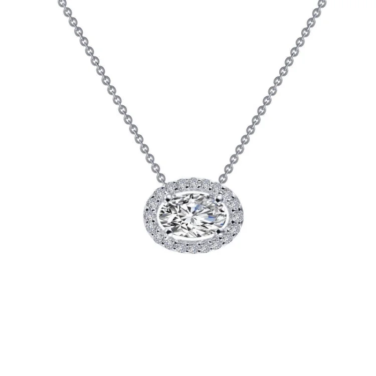 Vintage-Inspired Crystal Necklace For Events-0.63 CTW Oval Halo Necklace