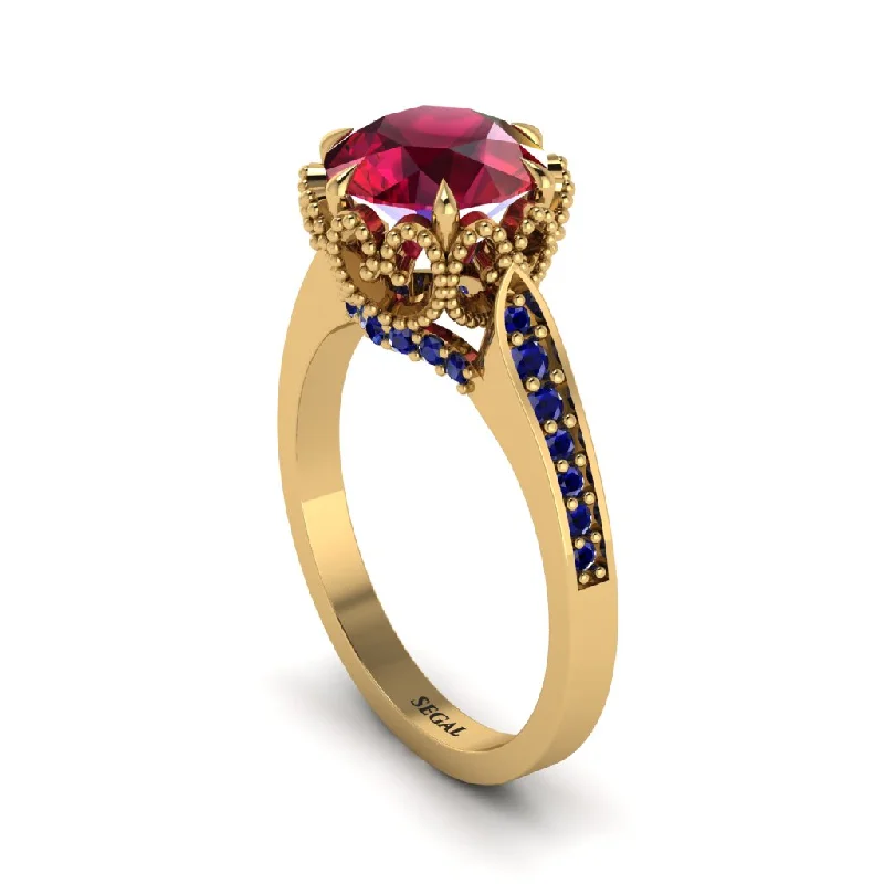 Custom Birthstone Rings For Personalized Jewelry-Ruby Milgrain Engagement Ring - Yara No. 70