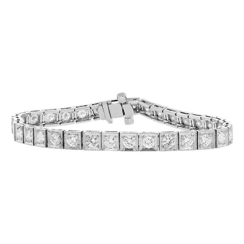 Luxury Gold Charm Bracelets-Mid-century Platinum Diamond Block Bracelet