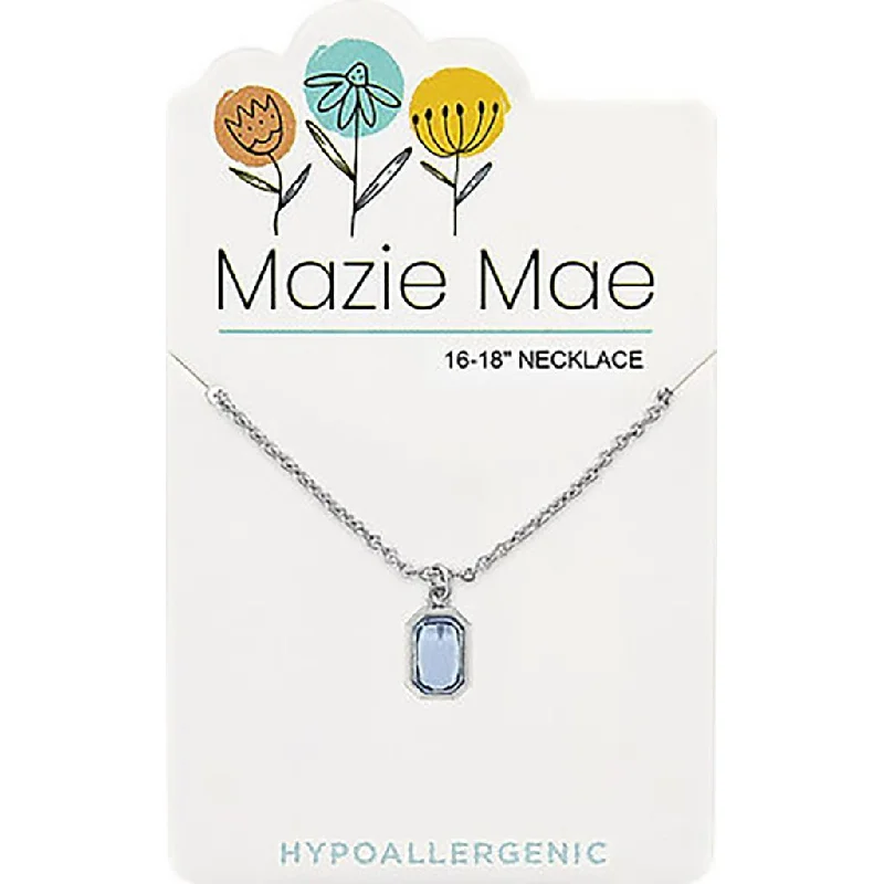 Personalized Bar Necklace For Moms-Center Court: Silver Light Sapphire Radiant Mazie Mae Necklace