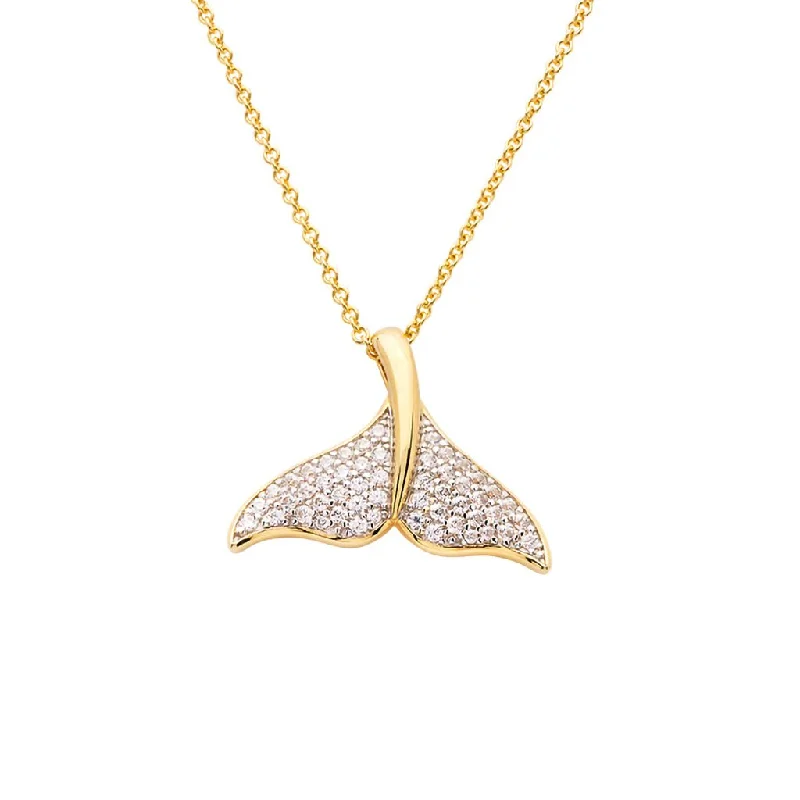 Luxury Diamond Necklace For Anniversary-Ocean : Whale Tail Necklace with Cubic Zirconias - 14K Gold Vermeil