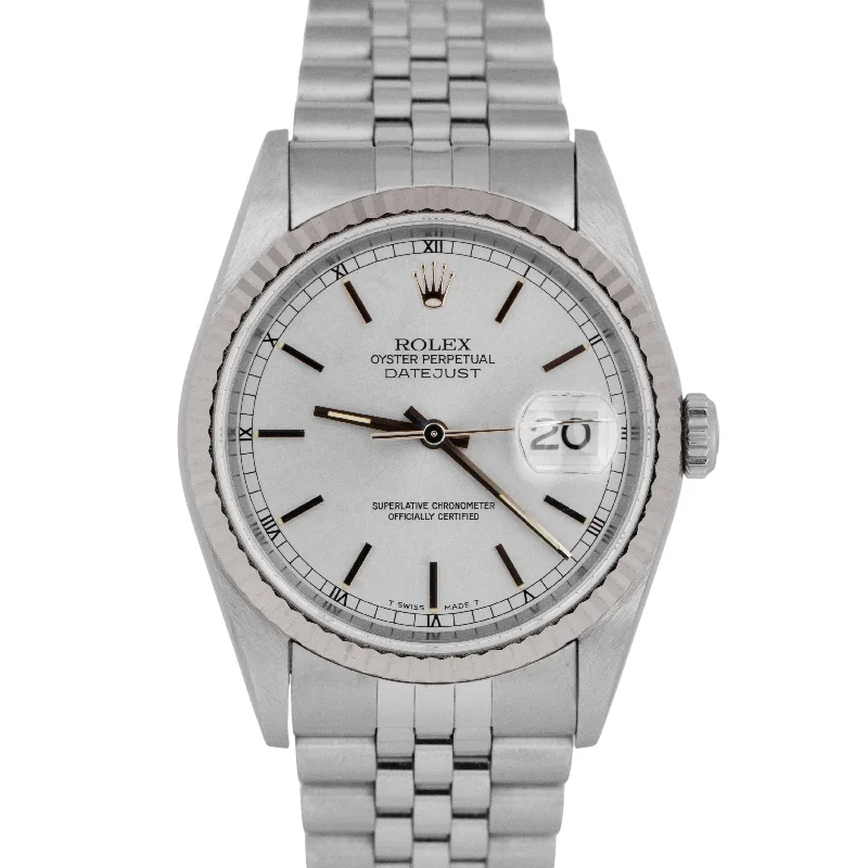 Trendy Watches For Young Women-NOS Rolex DateJust Silver 36mm Stainless Steel 18K White Gold Watch 16234 BOX